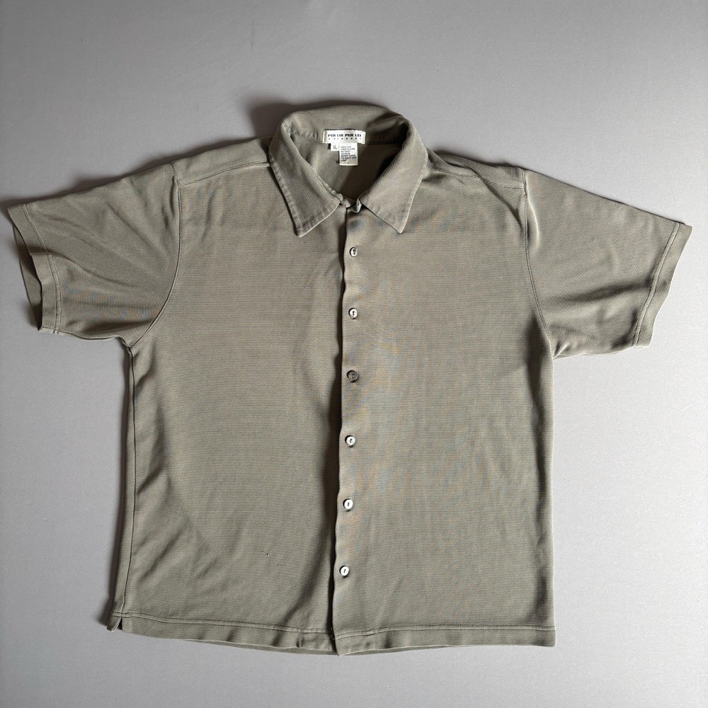 Vintage Silk Button Up Shirt XL Olive Green Short Sleeve Casual Mens
